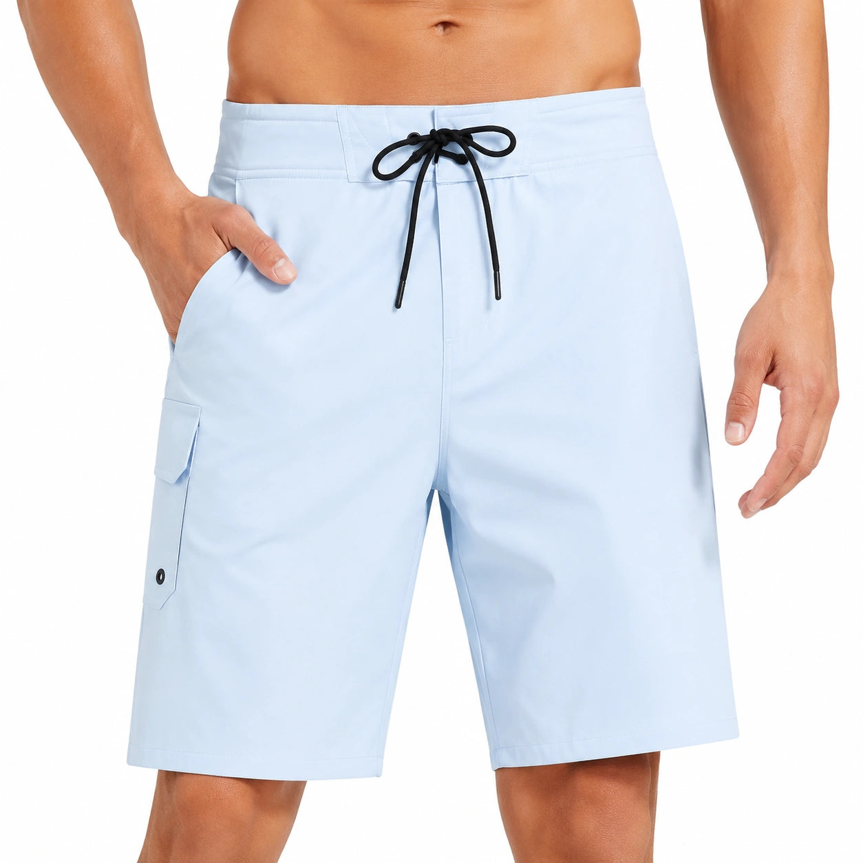 Herren Badeshorts Größe M Hellblau aus Synthetik mit Kordelzug und Taschen