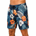 Badehose M aus Textil in Dunkelblau mit Blumenmuster und Kordelzug