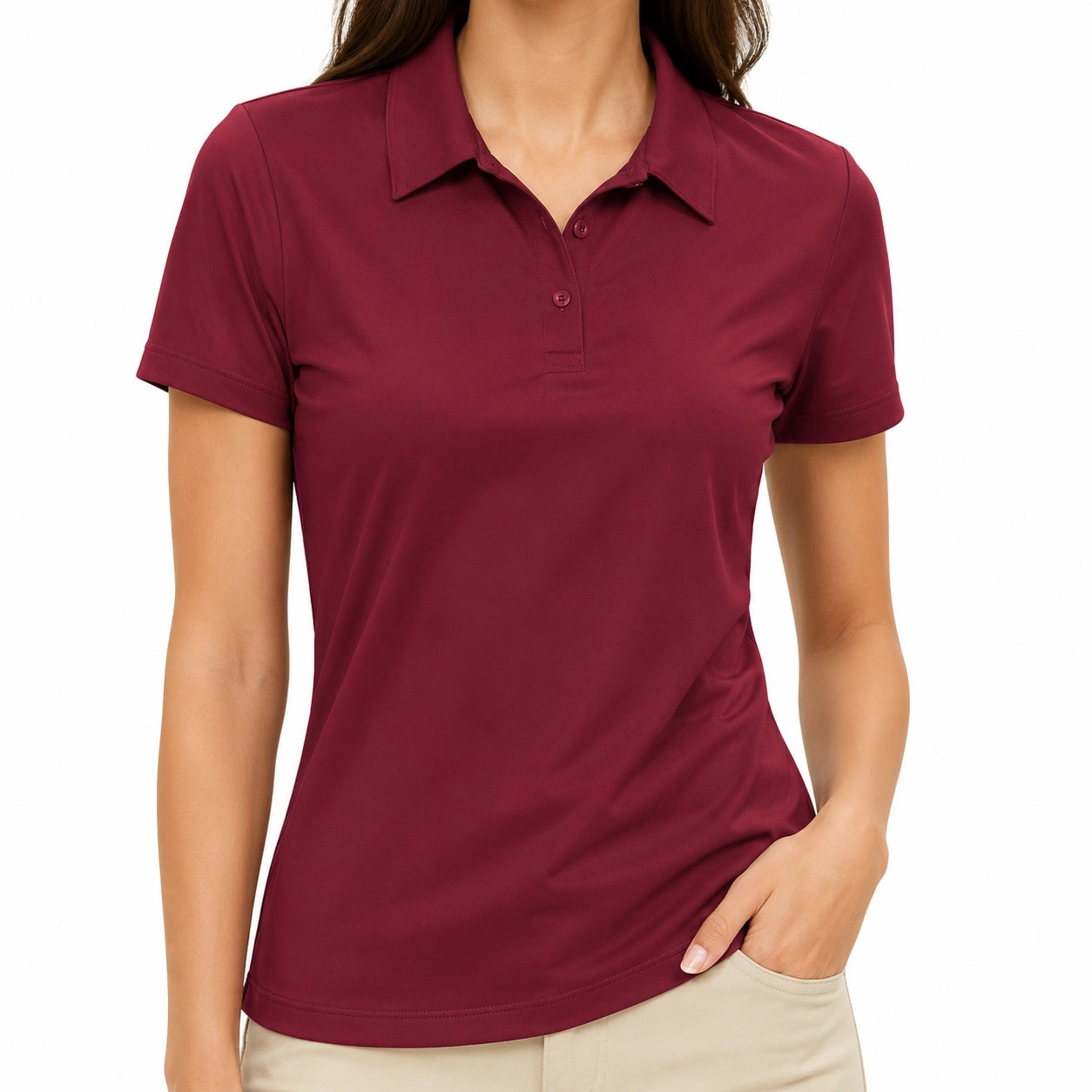 Damen Polohemd Größe S Bordeaux Textil Kurzarm mit Knopfleiste