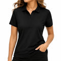 Damen Poloshirt Größe M aus Kunstfaser Schwarz mit Kurzarm und Knopfleiste