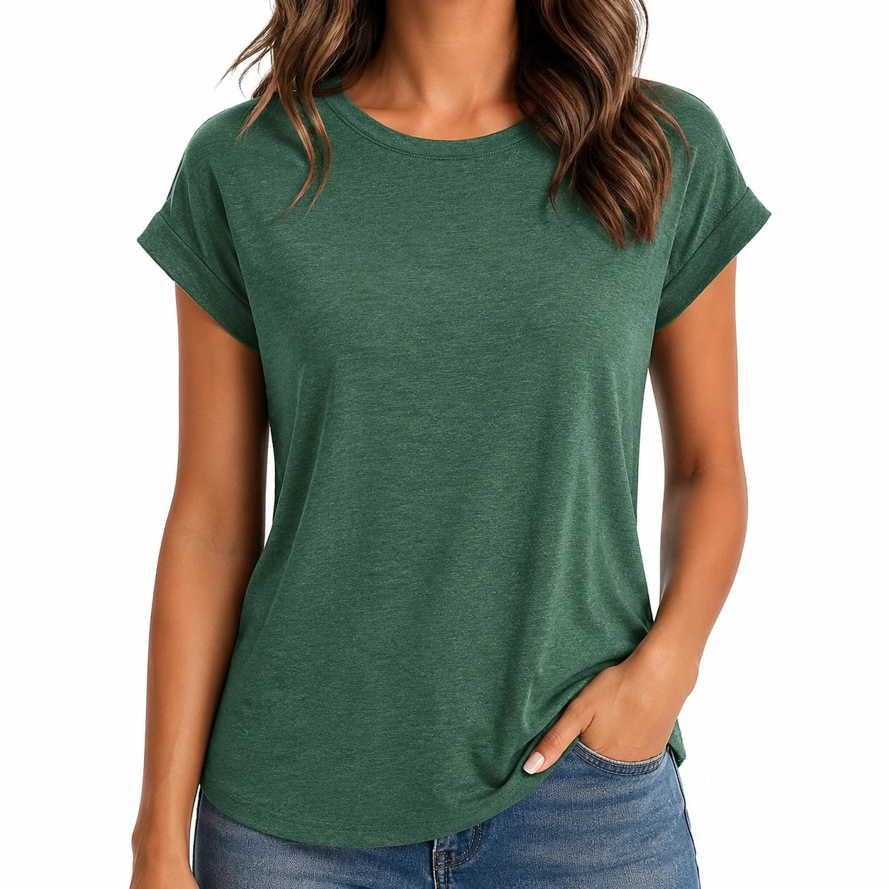 Damen T-Shirt Größe M Grün Kurzarm mit Rundhalsausschnitt lässig