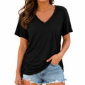 Damen T-Shirt Größe M Schwarz mit V-Ausschnitt und Raffungen