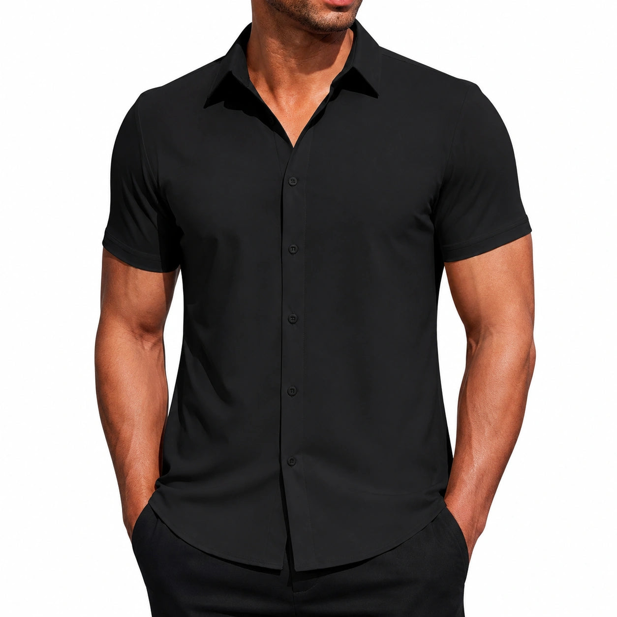 Herren Kurzarmhemd XL Schwarz aus glattem Stoff für Freizeit und Büro