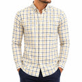 Herrenhemd XL aus Textilgewebe in Weiß Gelb Blau kariert mit Button-Down-Kragen
