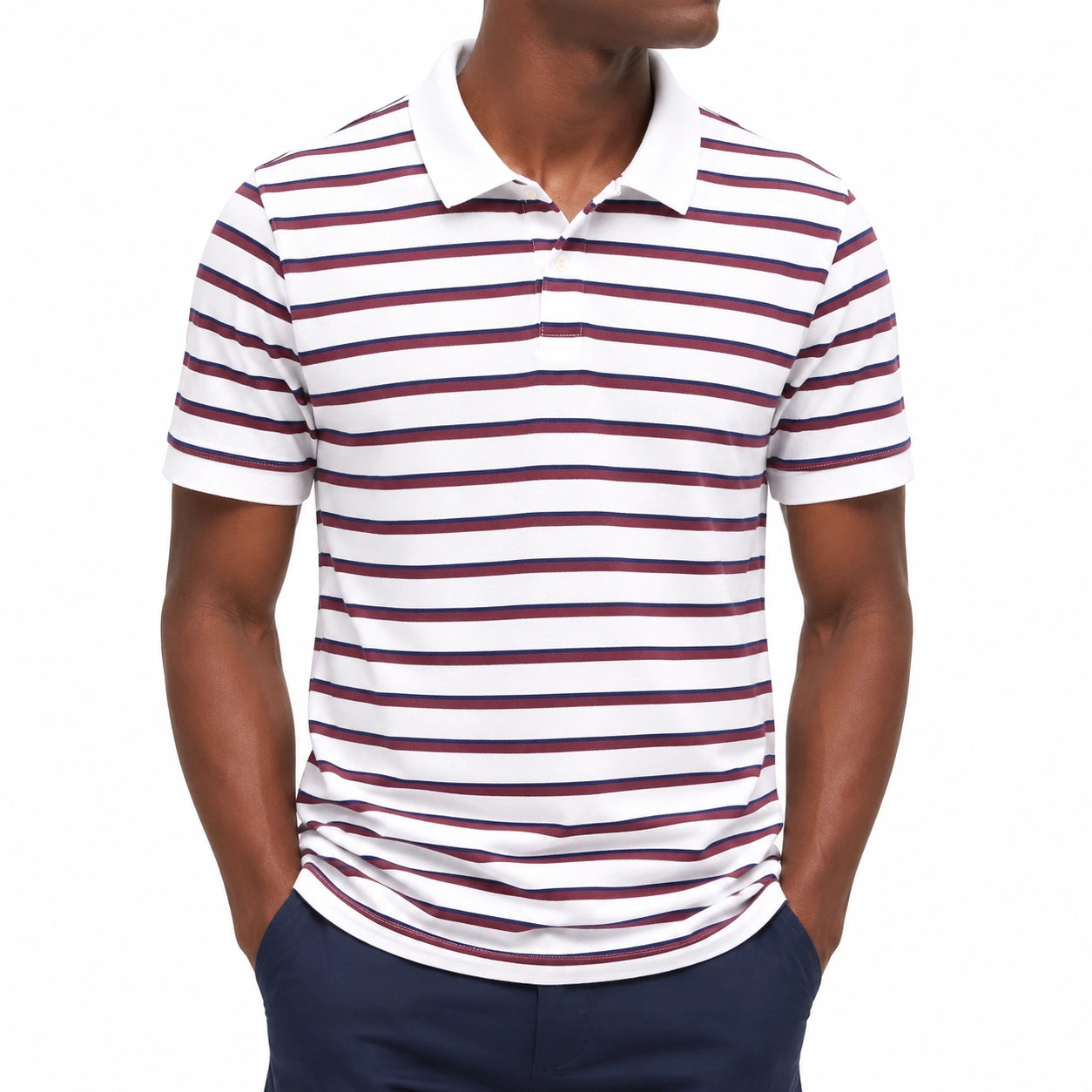Herren Poloshirt Größe M Weiß Blau Bordeaux gestreift Kurzarm Freizeit