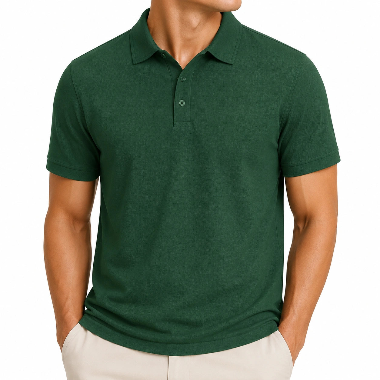 Herren Poloshirt Größe L aus Strukturtextil dunkelgrün mit Kurzarm