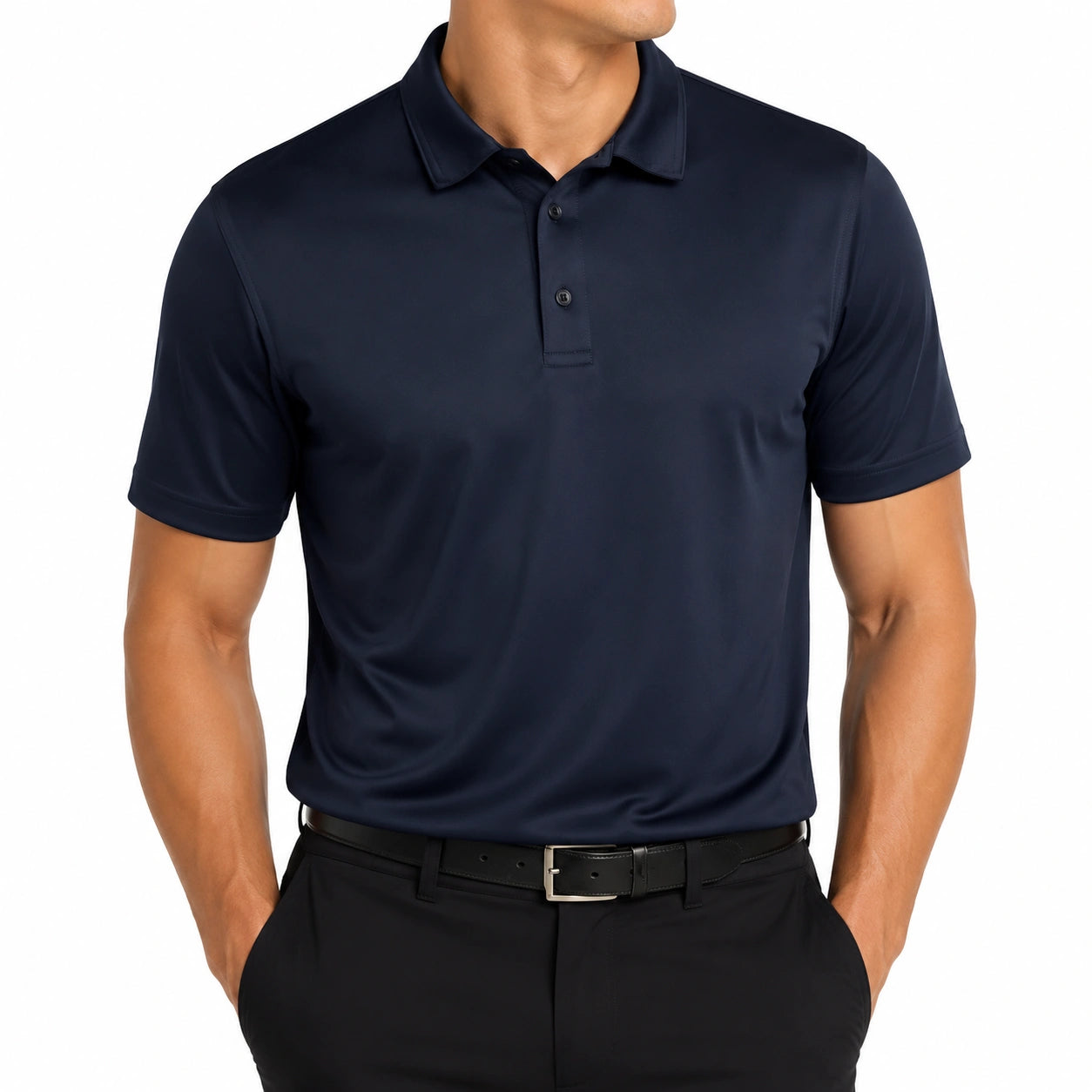 Herren Poloshirt Größe L aus Synthetik in Dunkelblau mit Kurzarm