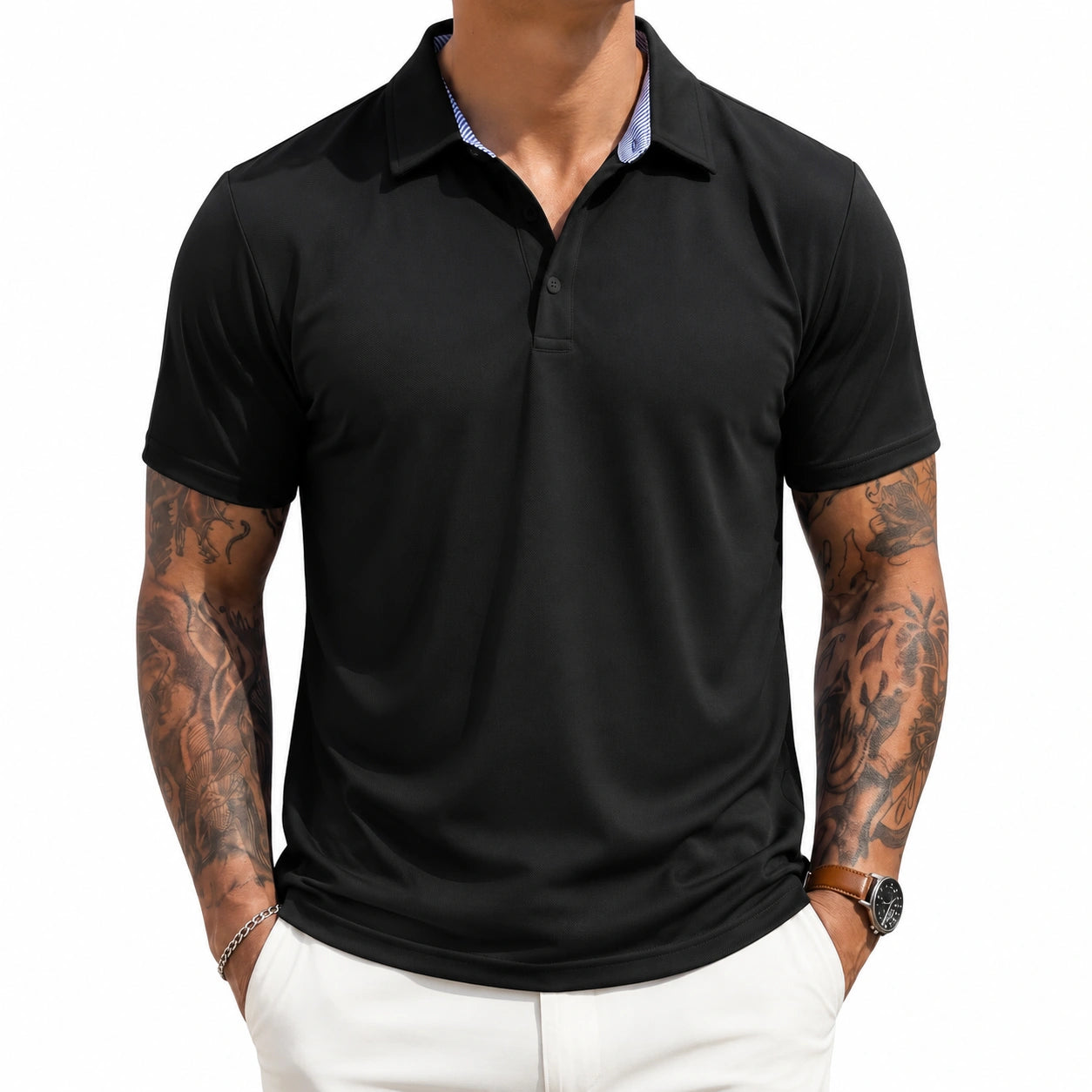 Herren Poloshirt XL aus Kunstfaser Schwarz Kurzarm Freizeit