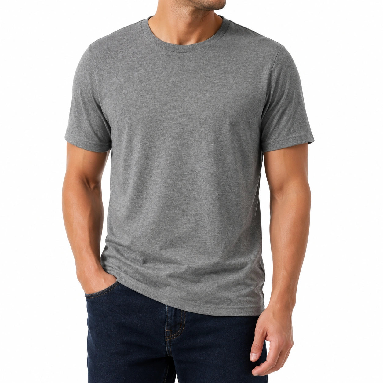 Herren T-Shirt Größe M in Grau aus Textil mit Rundhals Kurzarm