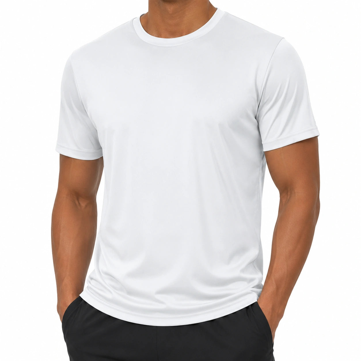 Herren T-Shirt M aus Polyester in Weiß mit Rundhals Kurzarm Sportlich