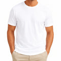 Herren T-Shirt Größe L aus glattem Textil in Weiß mit Rundhals und kurzen Ärmeln