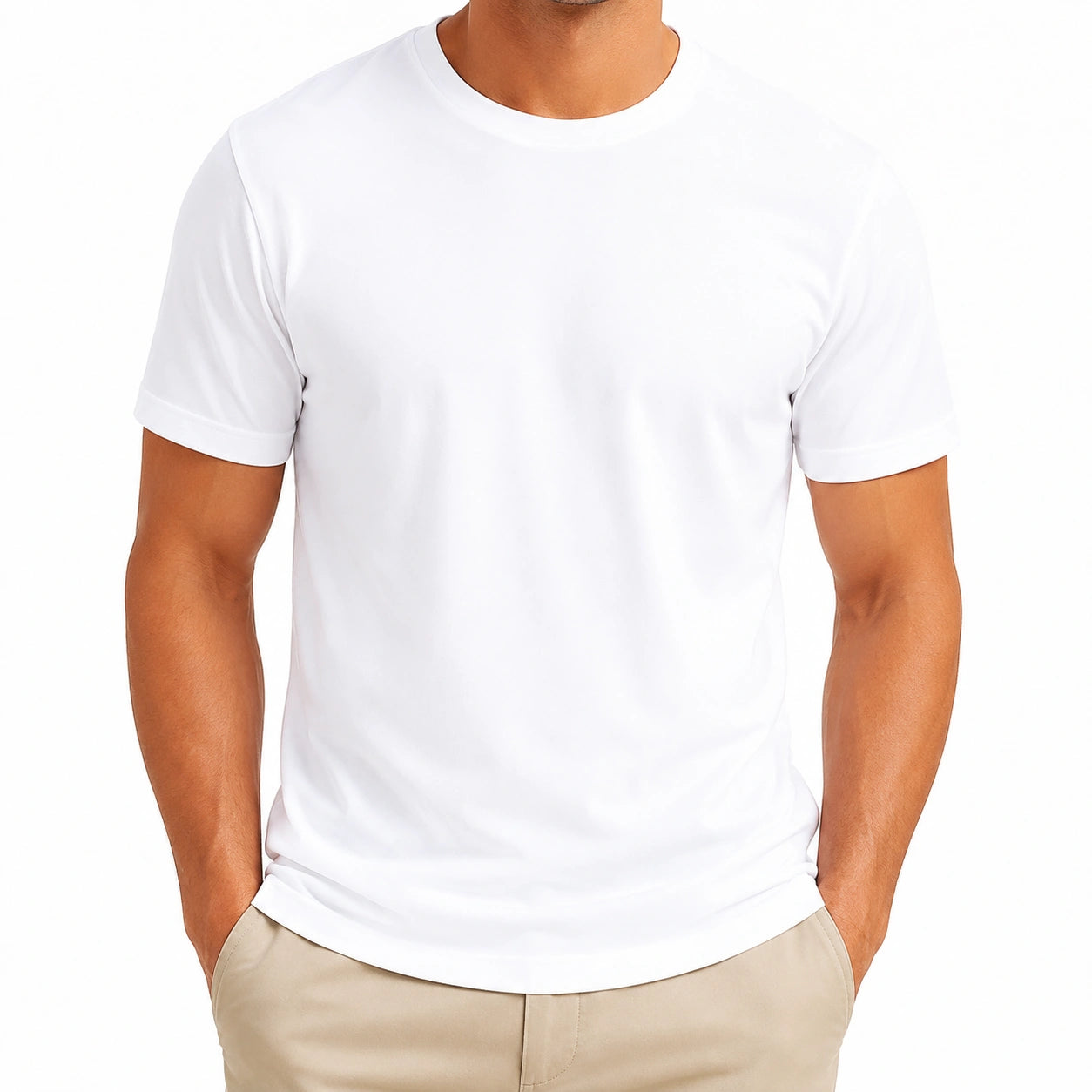 Herren T-Shirt Größe L aus glattem Textil in Weiß mit Rundhals und kurzen Ärmeln