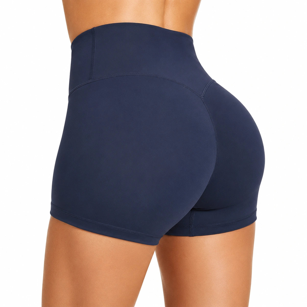 Damen Sportshorts Größe M aus elastischem Synthetikgewebe in Dunkelblau mit hohem Bund