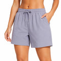 Damen Shorts M aus Webstoff in Helllila mit elastischem Bund