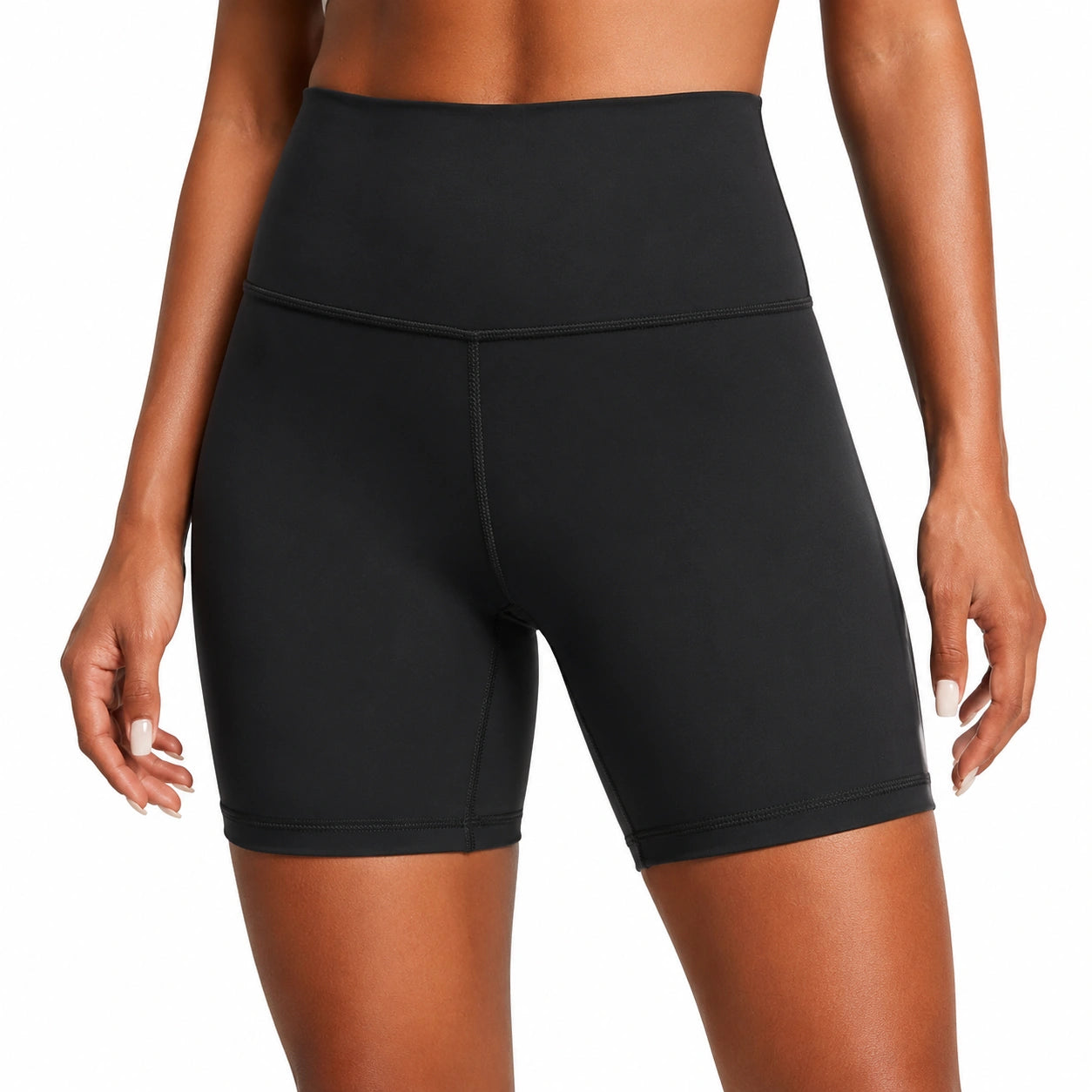 Damen Radlerhose L aus elastischem Synthetikmaterial Schwarz mit hohem Bund für Sport