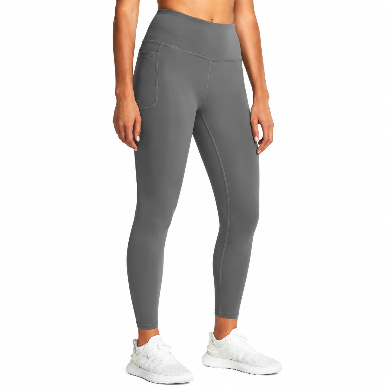 Damen Leggings Größe L aus elastischem Textilgewebe in Grau mit hoher Taille für Sport und Freizeit