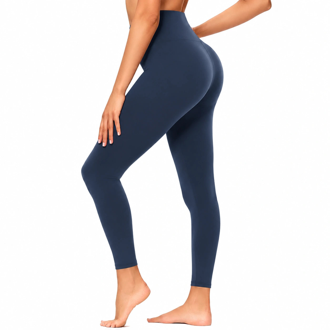 Damen Leggings L aus elastischem Synthetikmaterial Dunkelblau mit hohem Bund für Sport und Freizeit
